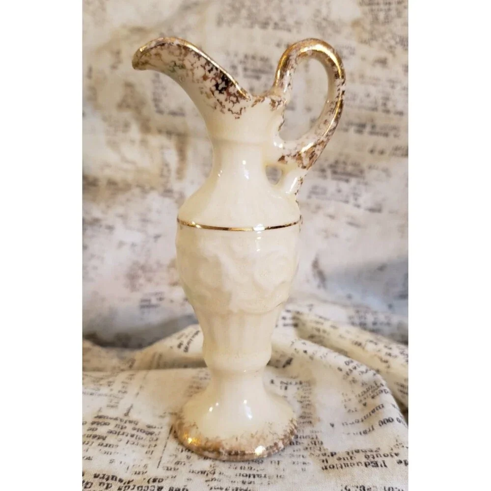 Elegant, Classic, Sophisticated  - Vintage Miniature White Pitcher w/ Gold Trim